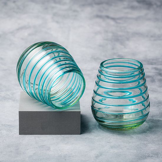 10 Strawberry Street 6-Piece Meridia Stemless Wine Handblown Mexican Glasses