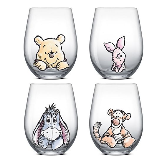 JoyJolt Disney's Winnie The Pooh 4-Piece Exploring A Classic Stemless Drinking Glasses