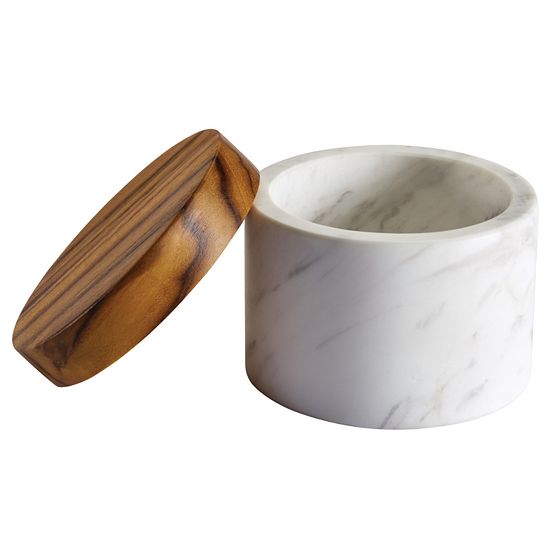  Anolon Pantryware White Marble Salt Cellar With Teakwood Lid