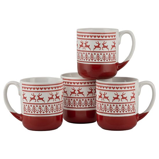  10 Strawberry Street 4-pc. Reindeer Sweater Embossed Mug Set
