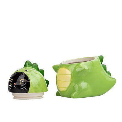  10 Strawberry Street Dino Cat Ceramic Cookie Jar