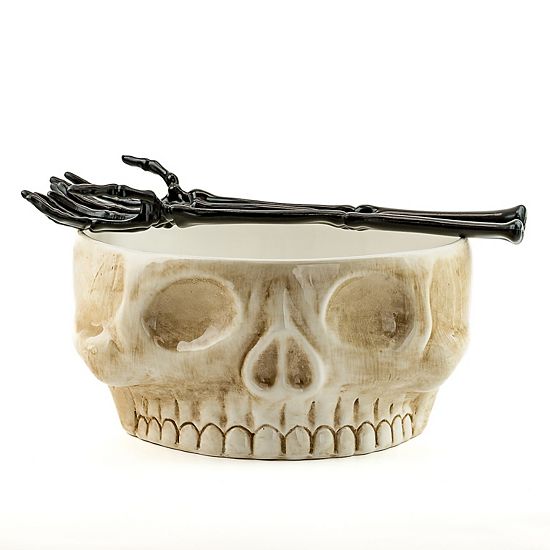  10 Strawberry Street Skull Serving Bowl With Skeleton Forks