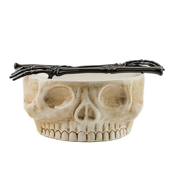  10 Strawberry Street Skull Serving Bowl With Skeleton Forks