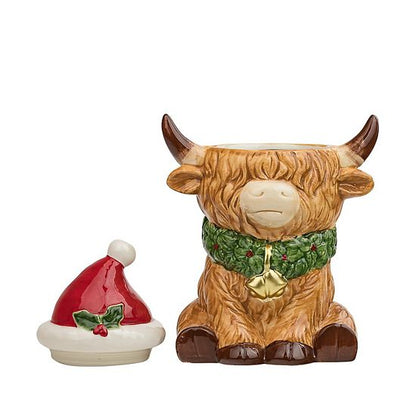  10 Strawberry Street Festive Highland Cow Cookie Jar