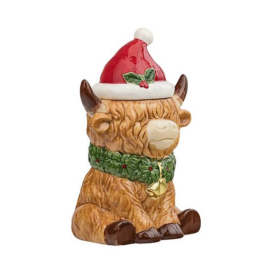  10 Strawberry Street Festive Highland Cow Cookie Jar