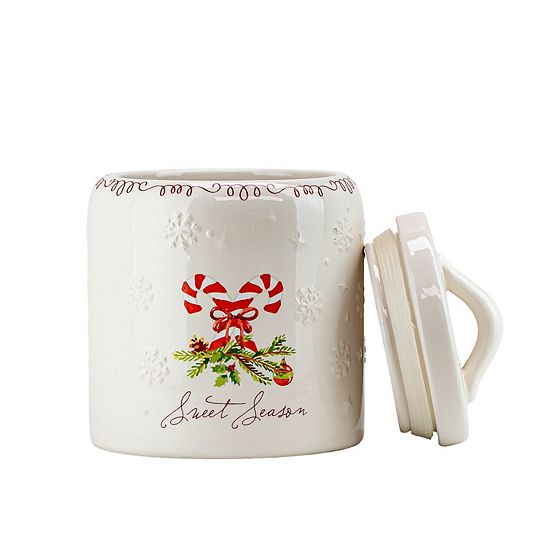  10 Strawberry Street Set Of 2 Ceramic Holiday Canisters With Embossed Details