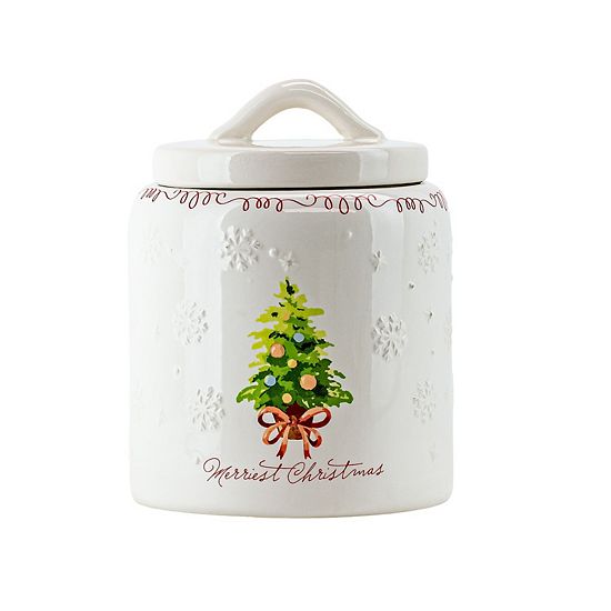  10 Strawberry Street Set Of 2 Ceramic Holiday Canisters With Embossed Details