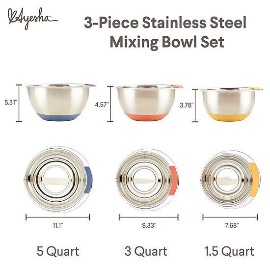  Ayesha Curry Pantryware 3-pc. Stainless Steel Nesting Mixing Bowl Set
