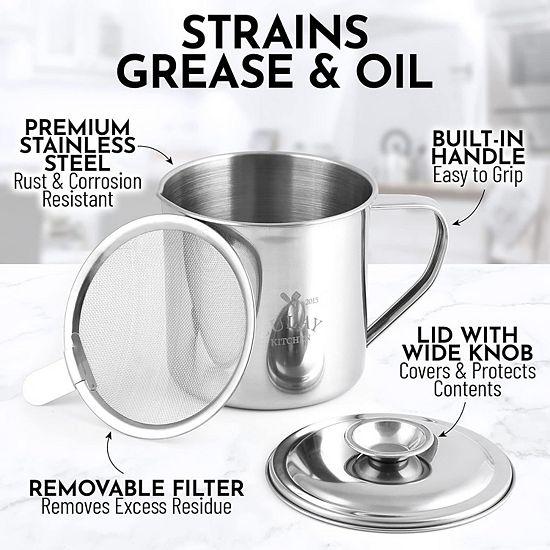  Zulay Kitchen Bacon Grease Container With Strainer, Lid And Handle