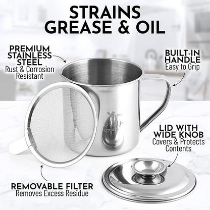  Zulay Kitchen Bacon Grease Container With Strainer, Lid And Handle