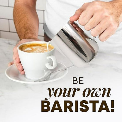  Zulay Kitchen Milk Frothing Pitcher - Stainless Steel With Latte Art Pen - 20oz (600ml)