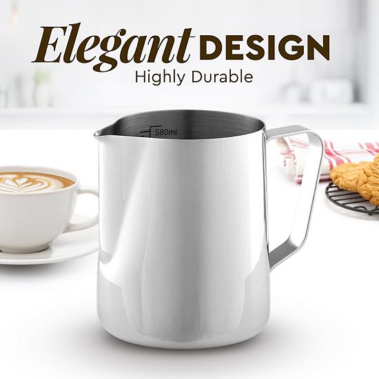  Zulay Kitchen Milk Frothing Pitcher - Stainless Steel With Latte Art Pen - 20oz (600ml)
