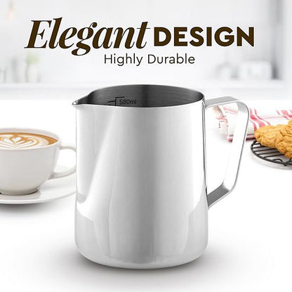  Zulay Kitchen Milk Frothing Pitcher - Stainless Steel With Latte Art Pen - 20oz (600ml)