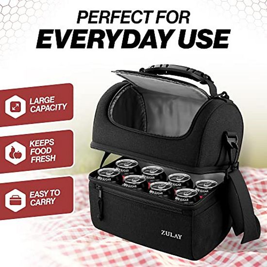  Zulay Kitchen Insulated 2-Compartment Lunch Box Bag With Strap