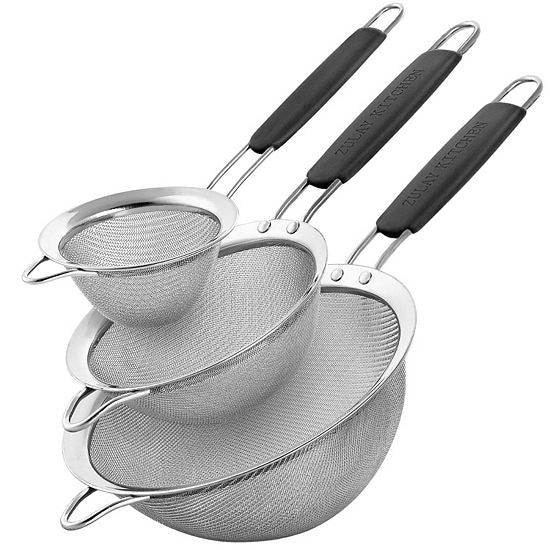  Zulay Kitchen Premium Stainless Steel Fine Mesh Strainer Set With Non-slip Handles (Set Of 3)
