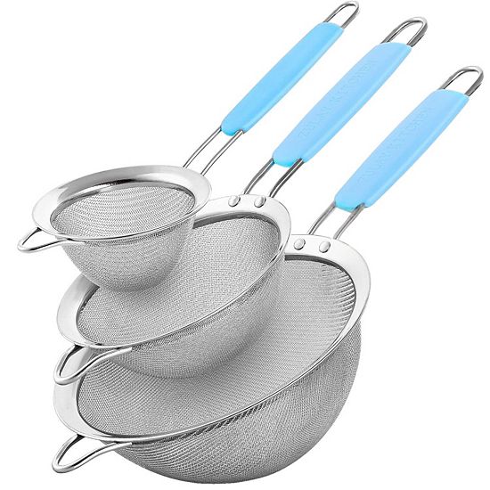  Zulay Kitchen Premium Stainless Steel Fine Mesh Strainer Set With Non-slip Handles (Set Of 3)