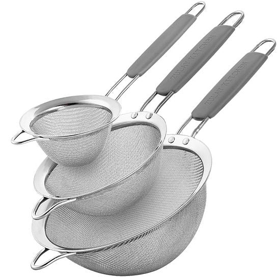  Zulay Kitchen Premium Stainless Steel Fine Mesh Strainer Set With Non-slip Handles (Set Of 3)