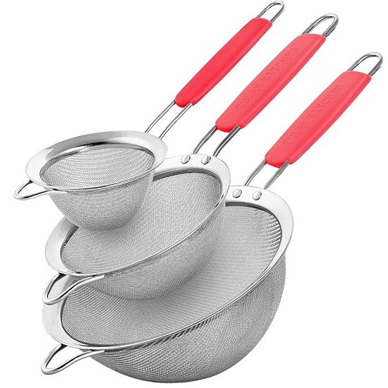 Zulay Kitchen Premium Stainless Steel Fine Mesh Strainer Set With Non-slip Handles (Set Of 3)