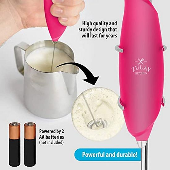  Zulay Kitchen Premium One-Touch Milk Frother For Coffee - Easy-Use Frother Handheld Foam Maker