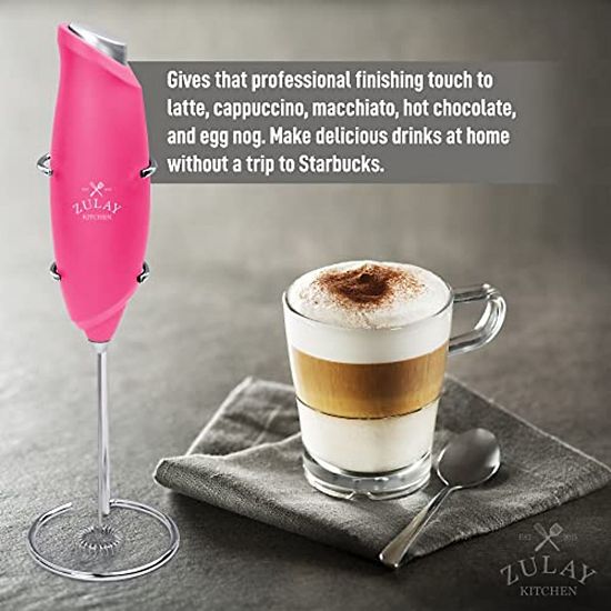  Zulay Kitchen Premium One-Touch Milk Frother For Coffee - Easy-Use Frother Handheld Foam Maker