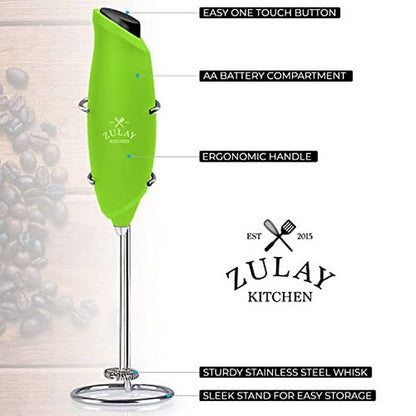  Zulay Kitchen Premium One-Touch Milk Frother For Coffee - Easy-Use Frother Handheld Foam Maker