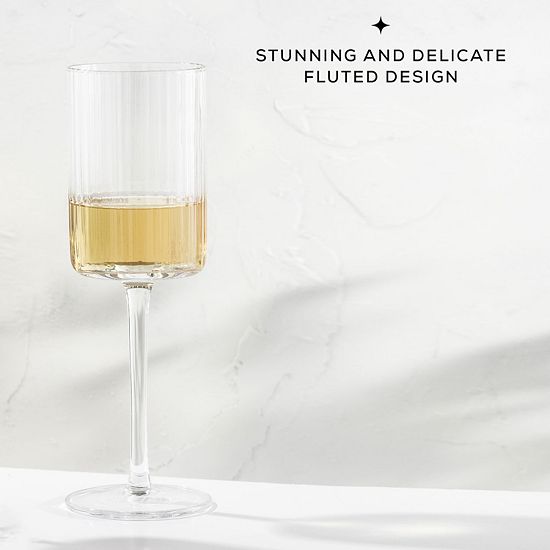  JoyJolt 2-Pack Elle Fluted Cylinder White Wine Glasses