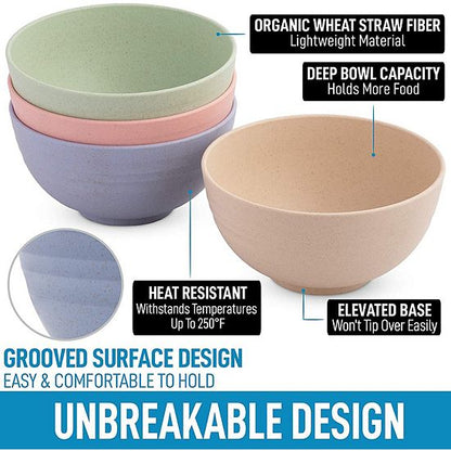  Zulay Kitchen 24oz Unbreakable Wheat Straw Plastic Cereal Bowls Set Of 4