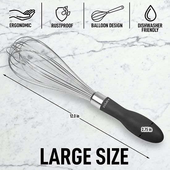  Zulay Kitchen Stainless Steel Balloon Whisk 12 Inch With Non-slip Silicone Handle
