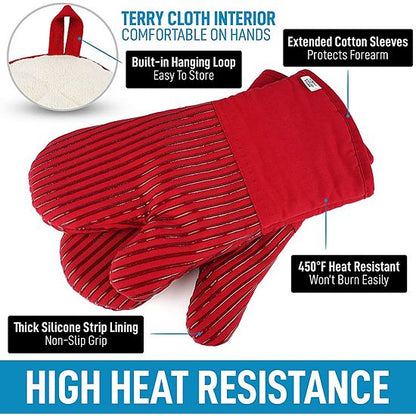  Zulay Kitchen Flexible Cotton Lined With Heat Resistant Silicone Oven Mitts 