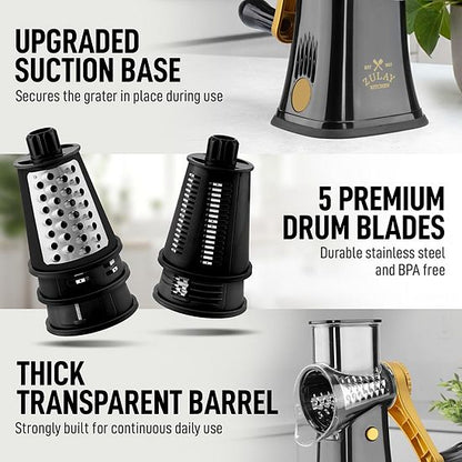  Zulay Kitchen Rotary Cheese Grater With Handle & Upgraded Suction Base