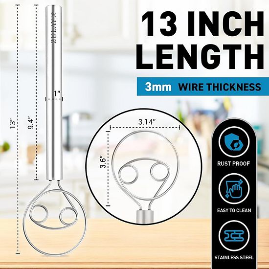 Zulay Kitchen Stainless Steel 13-inch Danish Dough Whisk With Dough Hook