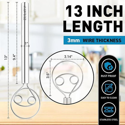  Zulay Kitchen Stainless Steel 13-inch Danish Dough Whisk With Dough Hook
