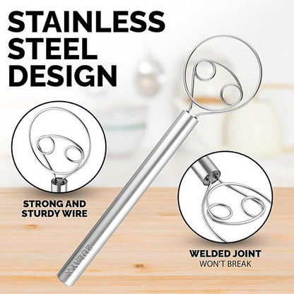  Zulay Kitchen Stainless Steel 13-inch Danish Dough Whisk With Dough Hook