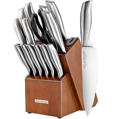  Zulay Kitchen 15 Piece Professional Knife Block Set With Built-In Sharpener