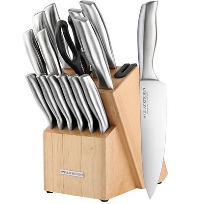  Zulay Kitchen 15 Piece Professional Knife Block Set With Built-In Sharpener