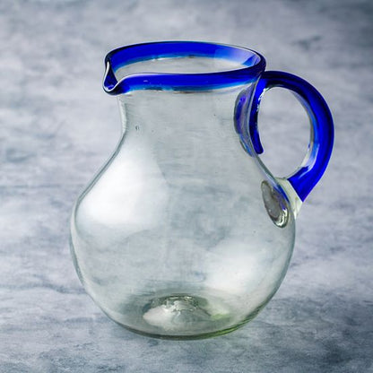  10 Strawberry Street Handblown Mexican Glass Cobalt Rim Pitcher