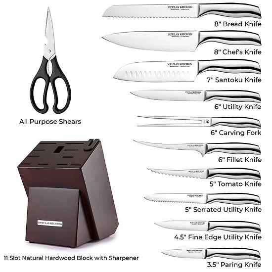  Zulay Kitchen 12 Piece Ultra Sharp Kitchen Knife Set With Block And Sharpener