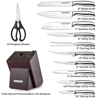  Zulay Kitchen 12 Piece Ultra Sharp Kitchen Knife Set With Block And Sharpener