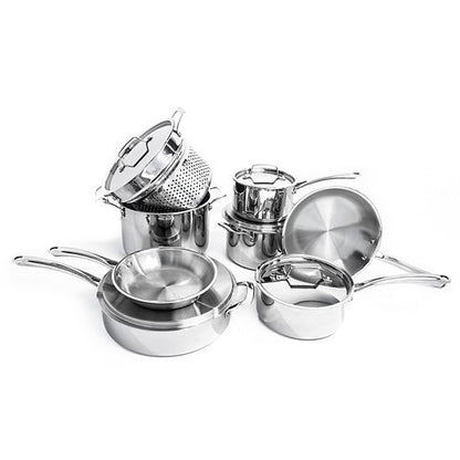  BergHOFF Professional 13 Pc Tri-Ply 18/10 Stainless Steel Cookware Set With Stainless Steel Lids