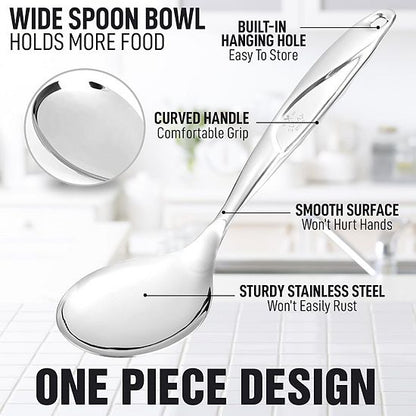  Zulay Kitchen Stainless Steel Serving Spoon - Large Cooking Spoon