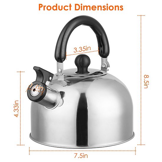  2.1Qt Stainless Steel Whistling Tea Kettle, Stovetop Induction & Gas, Insulated Handle