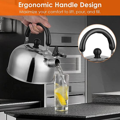  2.1Qt Stainless Steel Whistling Tea Kettle, Stovetop Induction & Gas, Insulated Handle