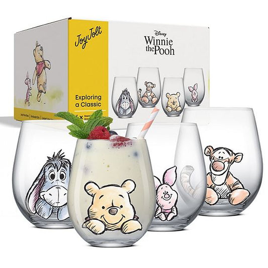  JoyJolt Disney's Winnie The Pooh 4-Piece Exploring A Classic Stemless Drinking Glasses