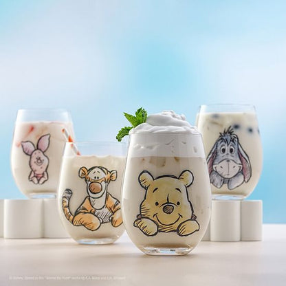  JoyJolt Disney's Winnie The Pooh 4-Piece Exploring A Classic Stemless Drinking Glasses