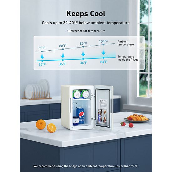  AstroAI 8 Can Mini Fridge 6 Liter Refridgerator For Dorm Room, Bedroom