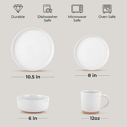  Zulay Kitchen Terra Plates And Bowls Sets, 16 Piece Modern Stoneware Dinnerware - Dish Set For 4