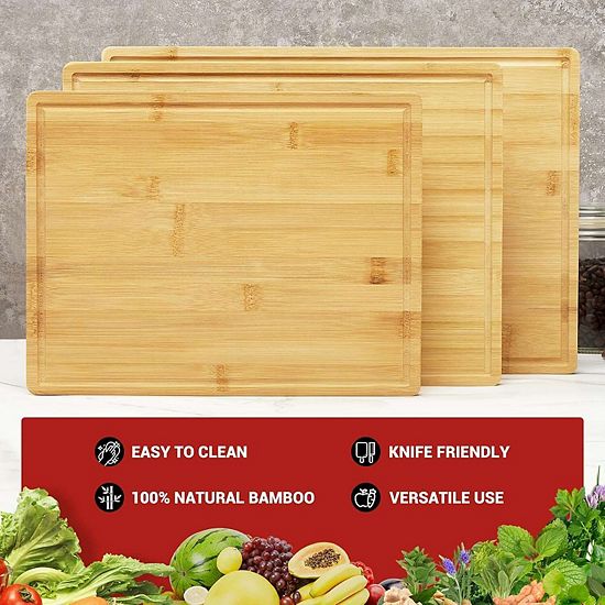  Bamboo Cutting Board Set Of 3, Kitchen Cutting Board Set With Holder