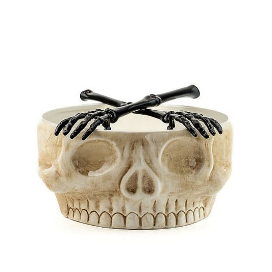  10 Strawberry Street Skull Serving Bowl With Skeleton Forks