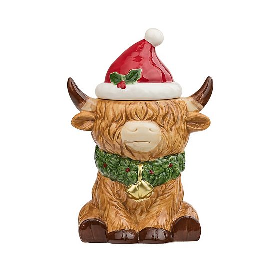  10 Strawberry Street Festive Highland Cow Cookie Jar