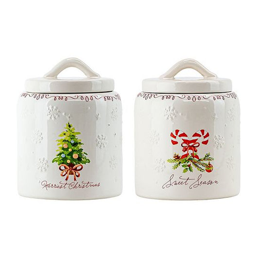  10 Strawberry Street Set Of 2 Ceramic Holiday Canisters With Embossed Details
